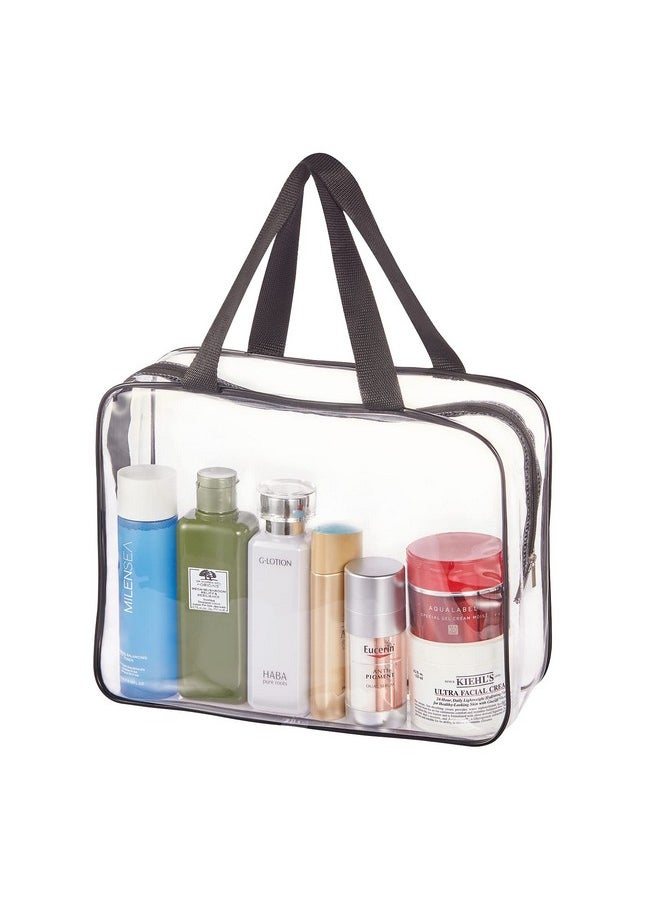 NATURAL STYLE 3 Pieces Clear Makeup Cosmetic Bags for Travel, TSA Approved Clear Toiletry Bag Set with Zipper, Waterproof Transparent PVC Packing Cubes Organizer Storage Bag, Black, Clear Cosmetic