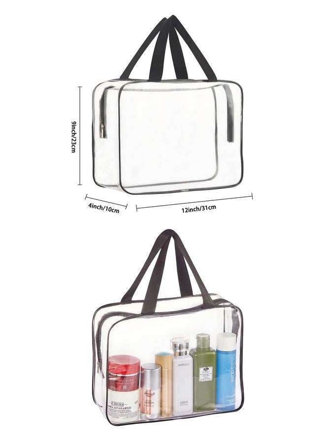 NATURAL STYLE 3 Pieces Clear Makeup Cosmetic Bags for Travel, TSA Approved Clear Toiletry Bag Set with Zipper, Waterproof Transparent PVC Packing Cubes Organizer Storage Bag, Black, Clear Cosmetic