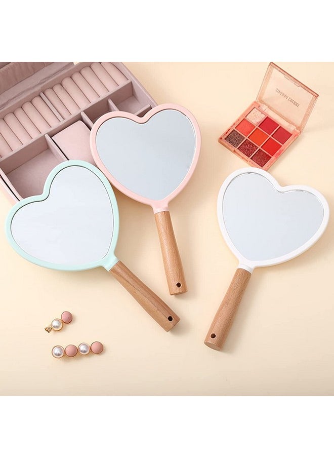 KIRA Handheld Makeup Mirror with Handle, Small Cute Wooden Shaving Mirror with Single Side Hanging Hole, Travel Portable for Men and Women (Heart)