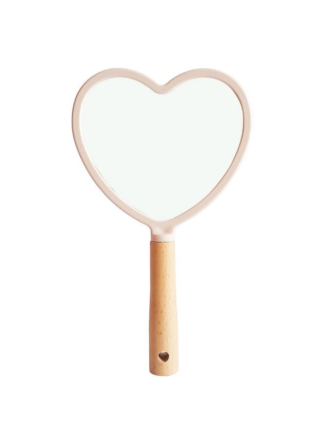 KIRA Handheld Makeup Mirror with Handle, Small Cute Wooden Shaving Mirror with Single Side Hanging Hole, Travel Portable for Men and Women (Heart)