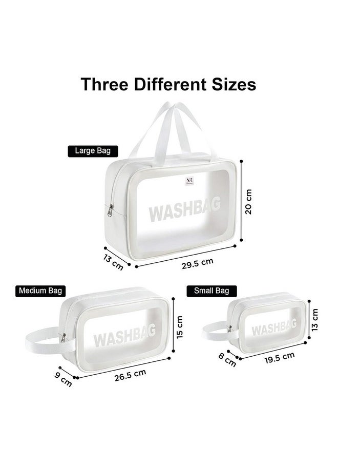 NFI essentials Pack of 3 Transparent Washbag Pouch, Makeup Pouch for Women Cosmetic Organizer Bag Travel Makeup Bag Portable Carry Toiletry Storage Bag Pouch for Girls