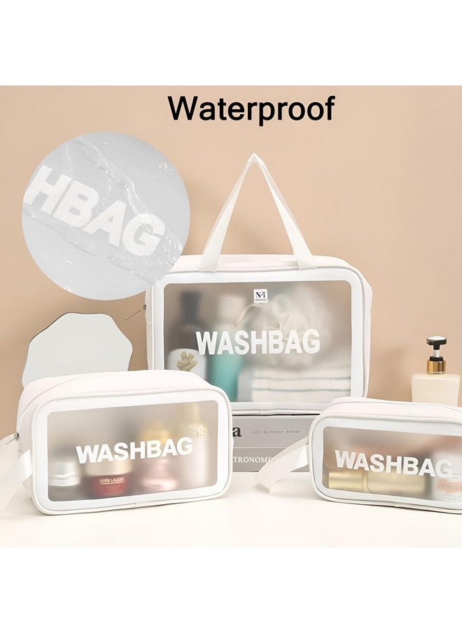 NFI essentials Pack of 3 Transparent Washbag Pouch, Makeup Pouch for Women Cosmetic Organizer Bag Travel Makeup Bag Portable Carry Toiletry Storage Bag Pouch for Girls