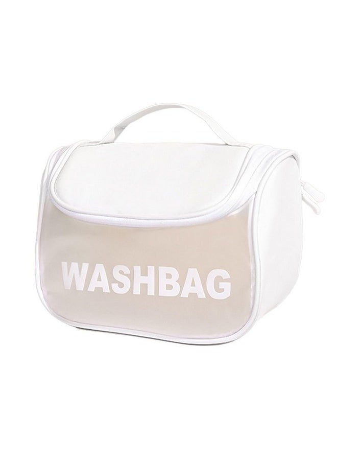 wolpin White Makeup Pouch Pu Toiletry Bag For Women Large Cosmetic Kit Storage Organizer Travel Vanity Grooming Make Up Washbag, 13 cm