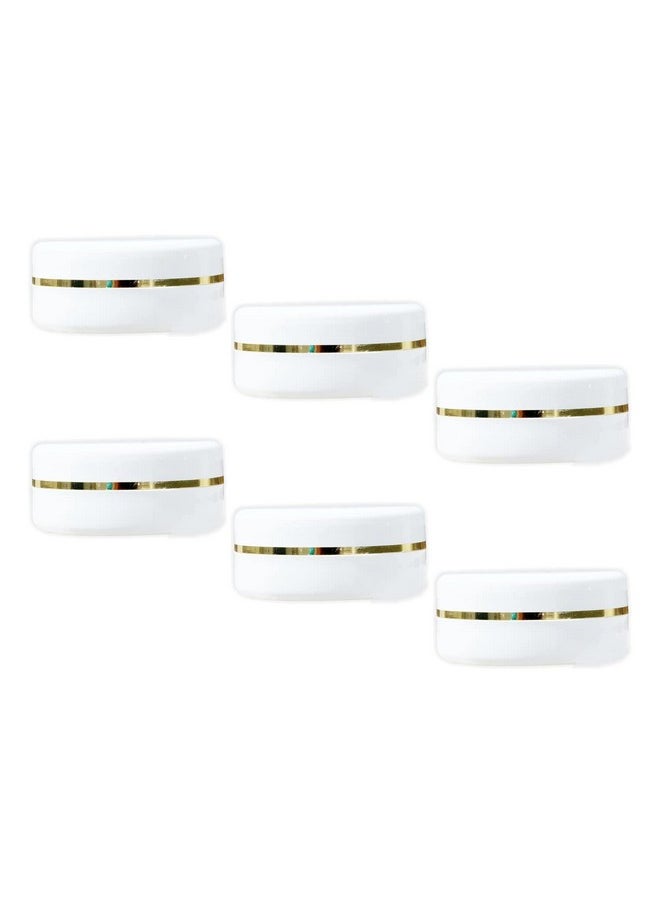 MYOC White Plastic Jar Storage Container with Dome Golden Rim Lid Portable Refillable & Reusable Cosmetic Empty Jar For Face Cream Lip Balm Lotion Gel with Inner Lid For Zero Spillage 50gm- Pack of 6