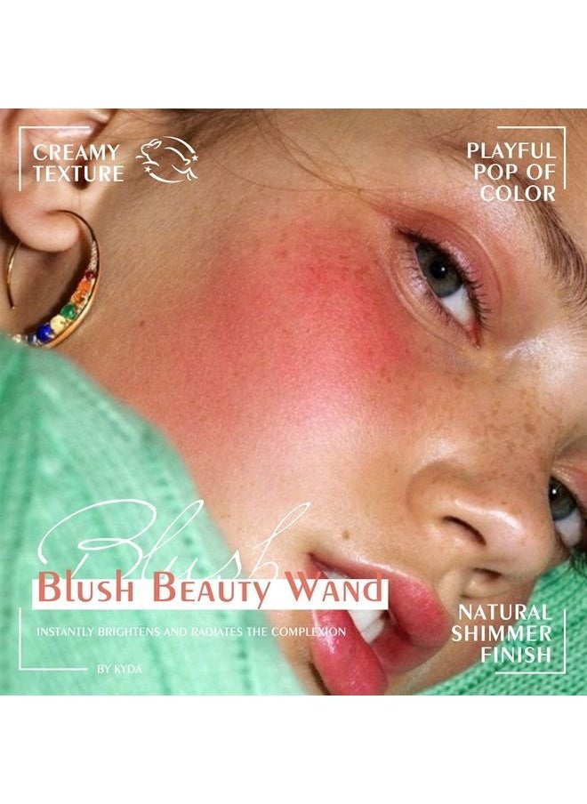 Blush Beauty Wand, Shimmer Face Blush with Cushion Applicator, Natural Pearl Finish, Silky Smooth Creamy Formula, Lightweight Blendable Blush Rouge Stick-Pearl Pink