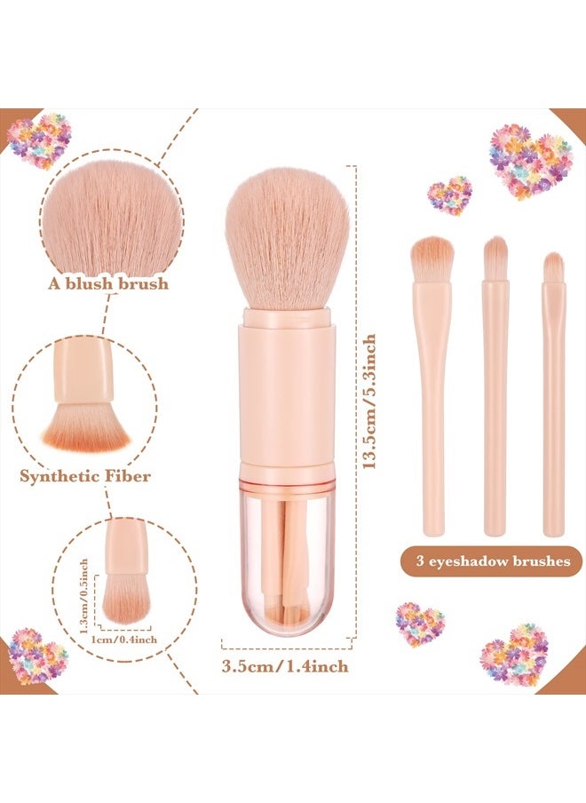 3 Sets Travel Brush Makeup Set, 4 in 1 Mini Portable Lip Brush Foundation Blending Powder Eye Shadow Brush for Women Facial Retractable Set