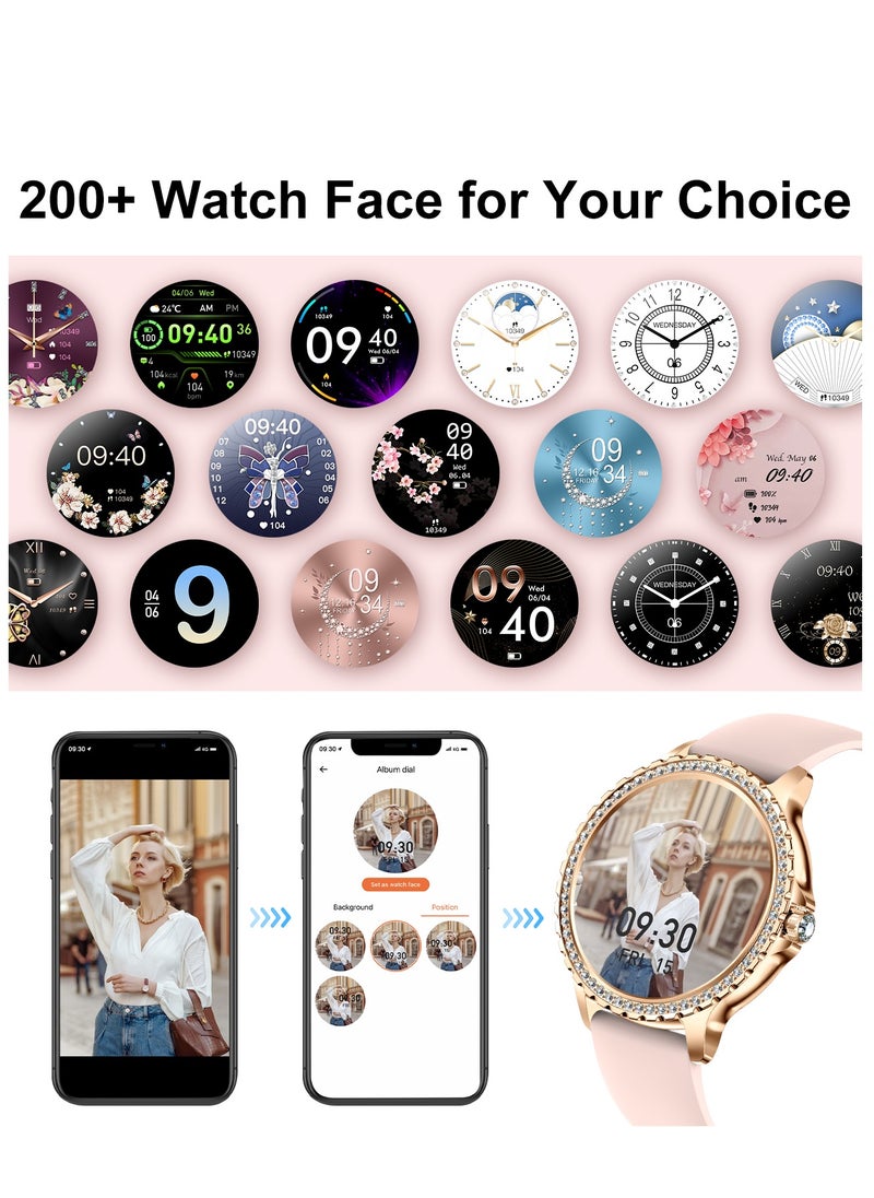 Women Smart Watch Stainless Steel Gold Luxury Diamonds decoration Ladies Sport Smartwatches 24H Heart Rate/Sleep Monitor IP67 Waterproof for Android IOS
