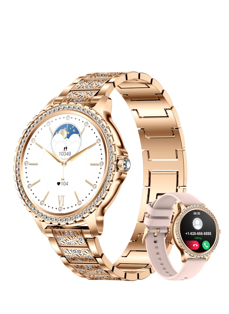 Women Smart Watch Stainless Steel Gold Luxury Diamonds decoration Ladies Sport Smartwatches 24H Heart Rate/Sleep Monitor IP67 Waterproof for Android IOS