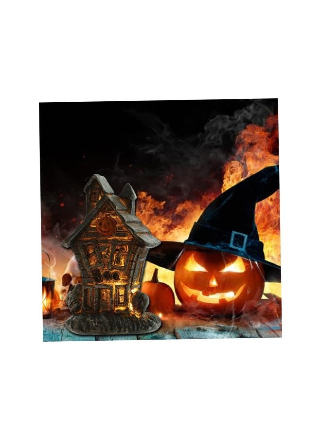 Halloween Mini Haunted House Spooky Village Figurine Lighted Pumpkin Statue Ornament Style 2