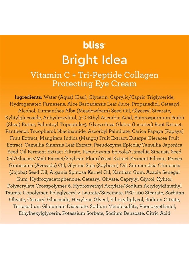 Vitamin C Eye Cream – Brightening & Hydrating Anti-Aging Treatment with 3-O-Ethyl Ascorbic Acid, Tri-Peptide & Licorice Root – Reduces Fine Lines, Boosts Collagen & Firms, 0.5 fl oz