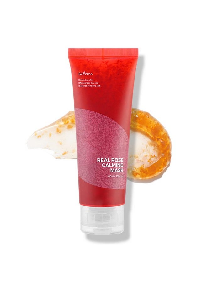 ISNTREE Real Rose Calming Face Mask 3.38 fl. oz. | Moisturizing Nourishing & Soothing 60% Damask Rose Water, Amino Acids Complex Hyaluronic Acid | Remove Dead Skin Cells Pore Build-ups | Korean Skin C