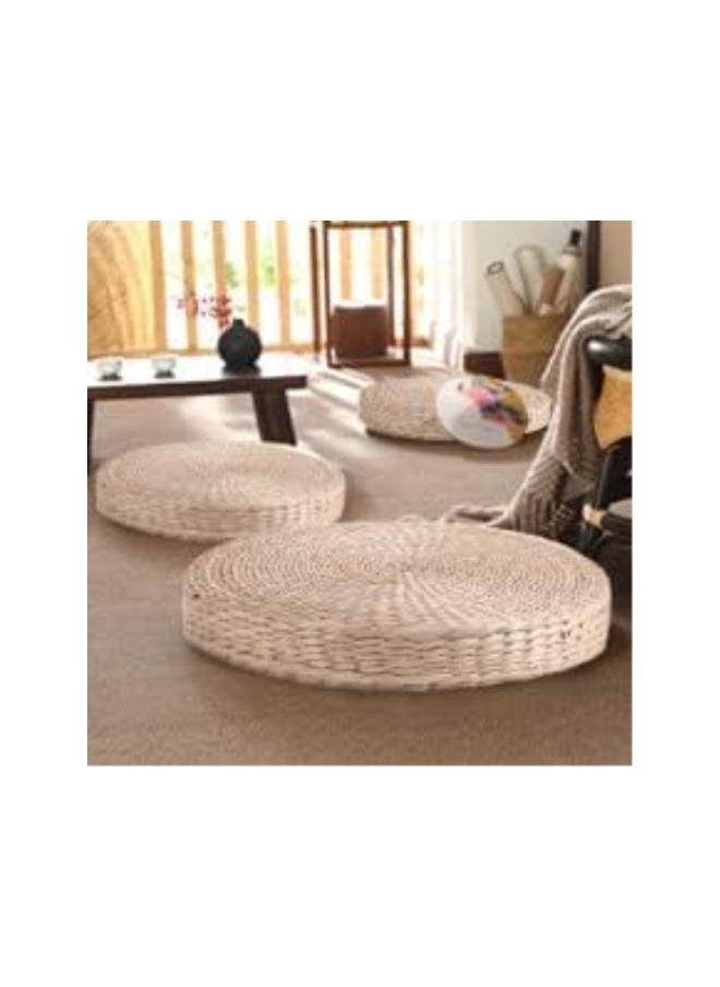 Knitted Straw Flat Seat Cushion, Natural Straw Round Pouf Tatami Cushion Hand-Woven Floor Cushion Meditation Soft Yoga Mat for Dining Living Room Balcony Garden Party, 15.75 x 2.36 inch (Diam X H)