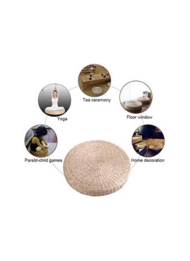 Knitted Straw Flat Seat Cushion, Natural Straw Round Pouf Tatami Cushion Hand-Woven Floor Cushion Meditation Soft Yoga Mat for Dining Living Room Balcony Garden Party, 15.75 x 2.36 inch (Diam X H)