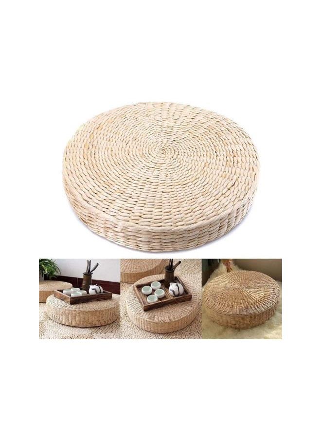 Knitted Straw Flat Seat Cushion, Natural Straw Round Pouf Tatami Cushion Hand-Woven Floor Cushion Meditation Soft Yoga Mat for Dining Living Room Balcony Garden Party, 15.75 x 2.36 inch (Diam X H)