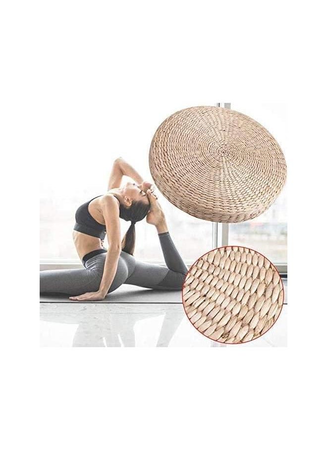 Tatami Cushion, Woven Straw Tatami Straw Pad Handmade Round Tatami Yoga Floor Seat Pillow Yoga Mat Meditation Pillow Cushion for Home Garden Dining Room Decoration (Dia.) 15.75