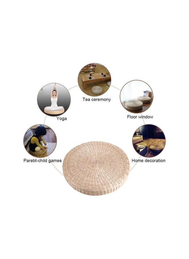 Meditation Cushion, 15.7inch / 40cm Dia Straw Floor Seat Cushion for Deep Thought Leisure Round Shape Soft Pouf Light Yellow Knitted Tatami Cushion Easy to Clean