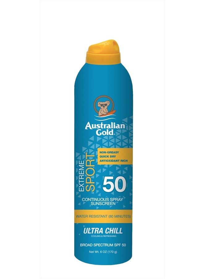 Extreme Sport Continuous Spray Sunscreen SPF 50 (Broad Spectrum/Sweat & Water Resistant/Non-Greasy), Sport - New, Coastal Breeze, 6 Oz 5.6 Ounce (Pack of 1) SPF 50 - Spray