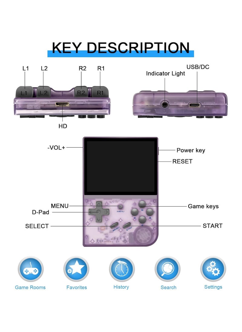 Anbernic RG35XX Handheld Game Console Retro Games Consoles with 3.5 Inch IPS Screen 64G TF Card 5474 Classic Games 2100mAh Battery Support Linux, HDMI and TV Output Purple