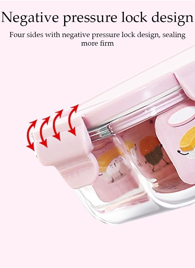3 Pieces of Glass Meal Prep Containers，Leak Proof Lunch Box，Food Storage Containers with Lids，BPA Free，for Microwave, Oven, Freezer and Dishwasher,Pink