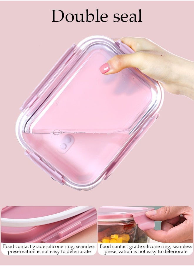 3 Pieces of Glass Meal Prep Containers，Leak Proof Lunch Box，Food Storage Containers with Lids，BPA Free，for Microwave, Oven, Freezer and Dishwasher,Pink