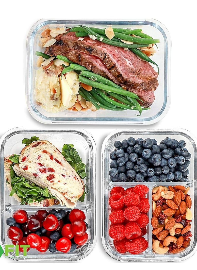 3 Pieces of Glass Meal Prep Containers，Leak Proof Lunch Box，Food Storage Containers with Lids，BPA Free，for Microwave, Oven, Freezer and Dishwasher,Pink