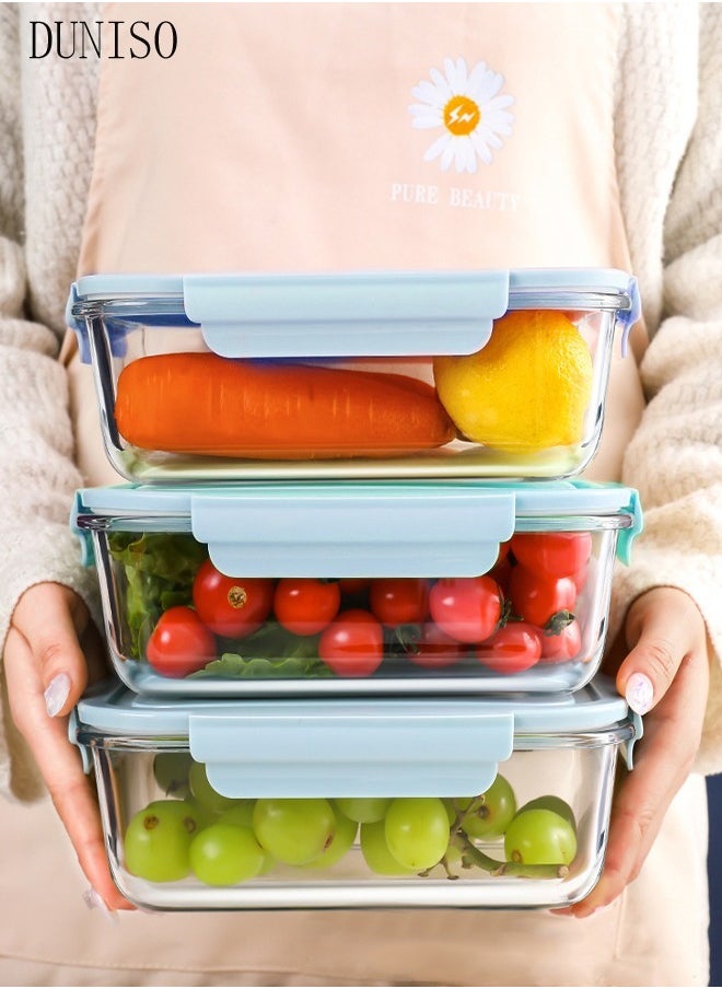 3 Pcs Glass Meal Prep Containers，Leak Proof Lunch Box，Food Storage Containers with Lids，with Durable Lock Covers，for Microwave, Oven, Freezer and Dishwasher,，BPA Free，680ml,2Pcs 1040ml