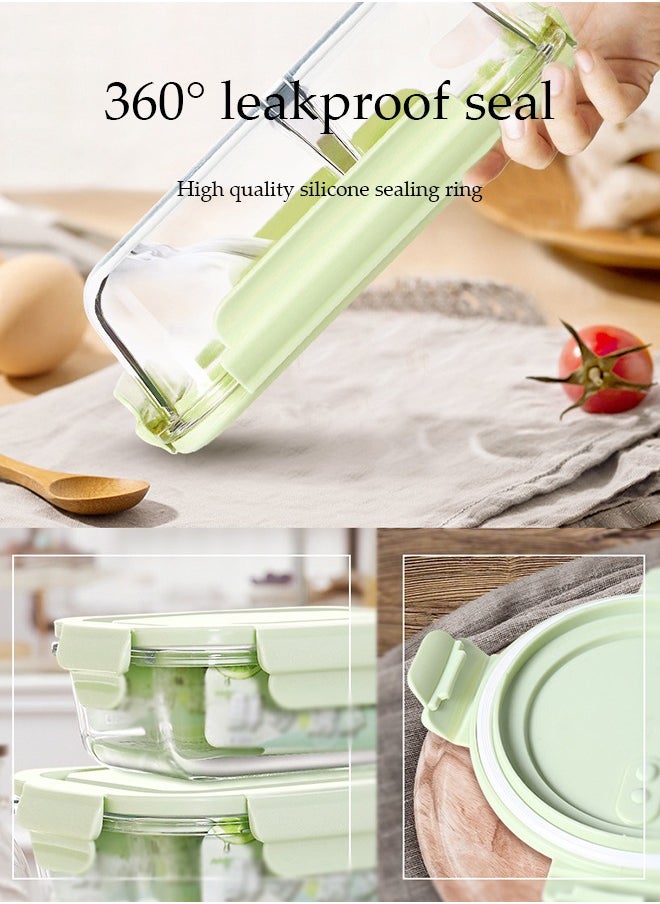 2 Pieces 1040ml Portable Glass Lunch Boxes, Microwave Glass Kitchen Preparation Containers, Durable Lockable Fresh-Keeping Boxes, With Insulated Bag Tableware Suitable For Children And Adults,Light Green