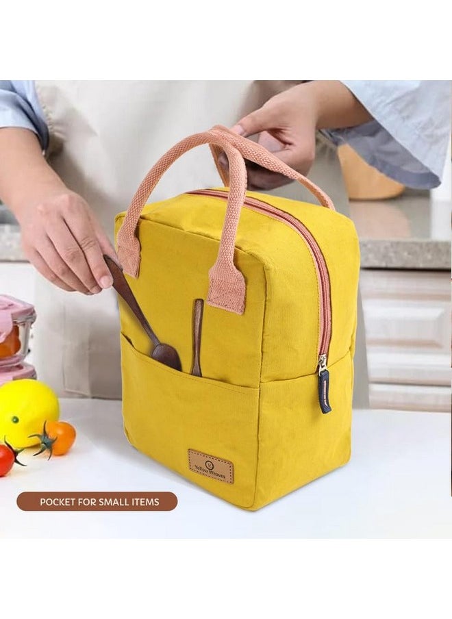 Yellow Weaves 100% Cotton Canvas Lunch Bag Reusable and Washable, Eco-Friendly Lunch Bag, Leakproof Keeps Hot & Cold, Lunch Bag for Men Women Kids Office Picnic School, (Big Size) Yellow