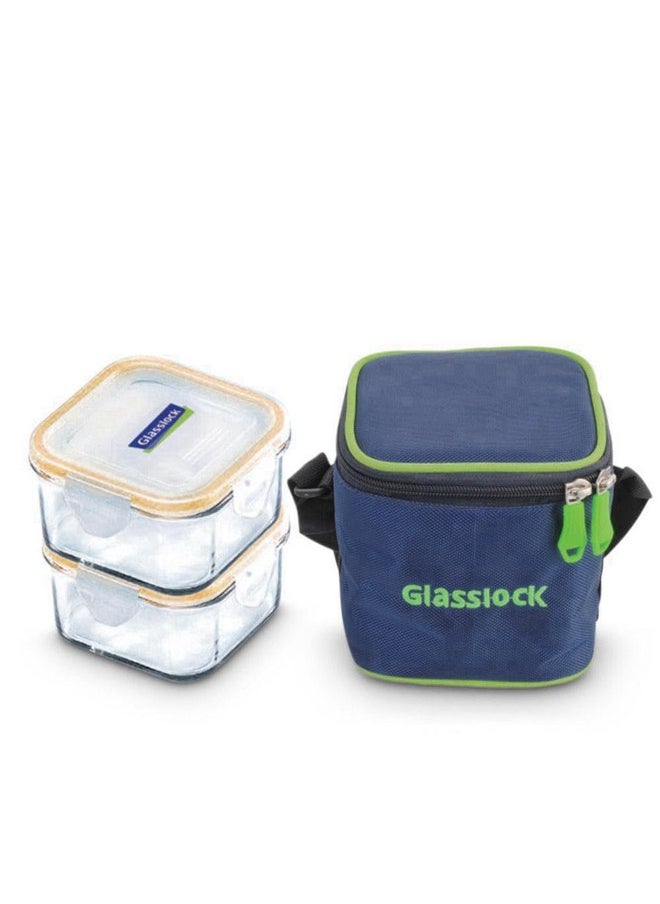 GLASSLOCK Korea Tempered Glass Container Lunch box, 490 ml, Set of 2 - Office Lunchbox Tiffin - Classic Microwave Safe Food Storage with Lid, Airtight
