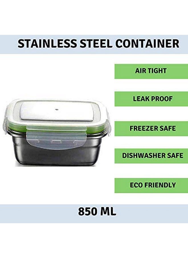 Femora High Stainless Steel Rectangular Container, Leakproof airtight Lid, 850 ML, Pack of 1, Silver