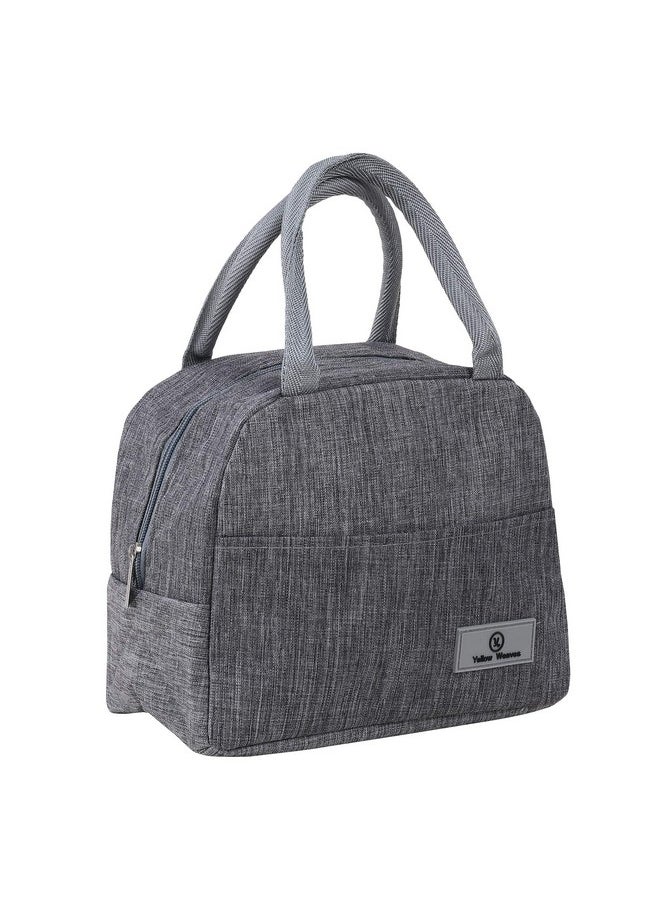 Yellow Weaves Canvas Cloth Insulated Travel Lunch/Tiffin/Storage Bag for Office, College & School (Grey, Big Size)