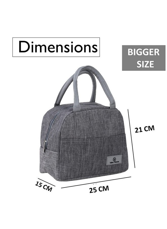 Yellow Weaves Canvas Cloth Insulated Travel Lunch/Tiffin/Storage Bag for Office, College & School (Grey, Big Size)