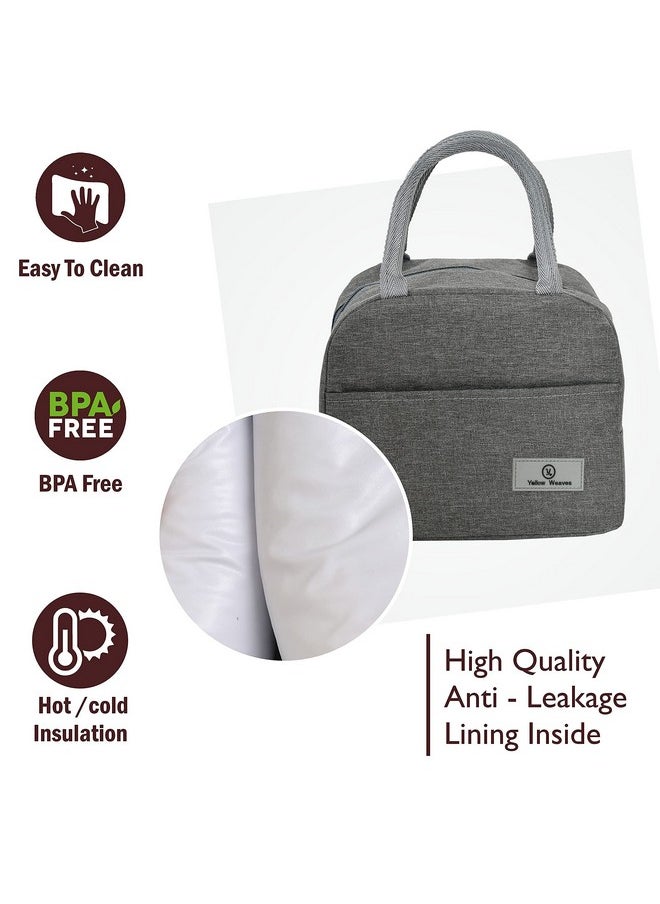 Yellow Weaves Canvas Cloth Insulated Travel Lunch/Tiffin/Storage Bag for Office, College & School (Grey, Big Size)