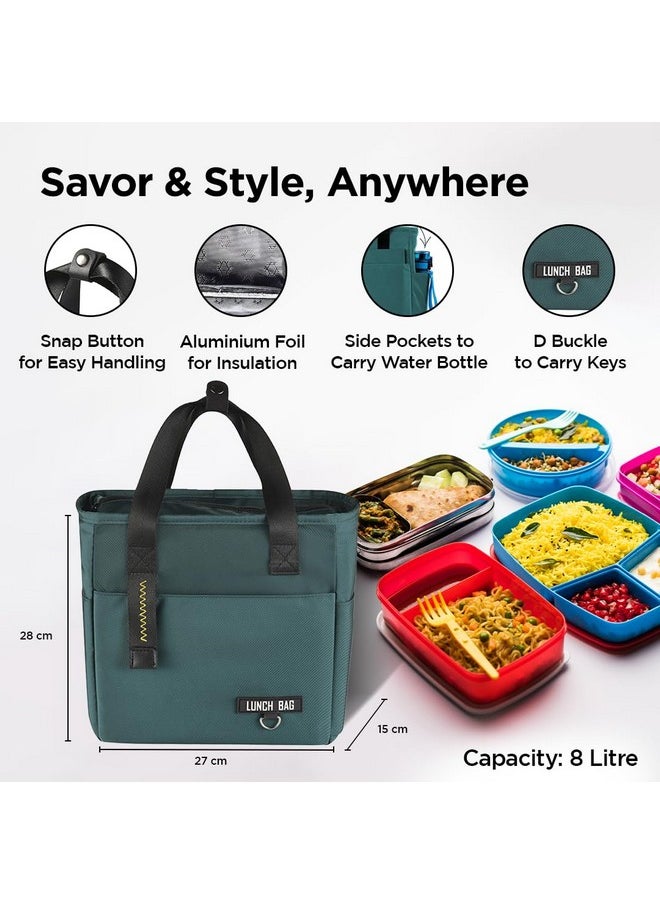 UMAI Insulated Lunch Bag for Kids, Women & Men, Ideal Tote Tiffin Bag for Office/School/Camping/Gym-Lightweight, Durable Handle, Large Capacity, Multifunctional Pockets, Easy to Clean (Green)