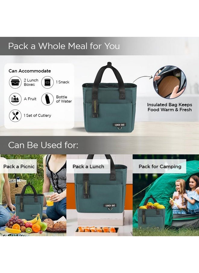 UMAI Insulated Lunch Bag for Kids, Women & Men, Ideal Tote Tiffin Bag for Office/School/Camping/Gym-Lightweight, Durable Handle, Large Capacity, Multifunctional Pockets, Easy to Clean (Green)