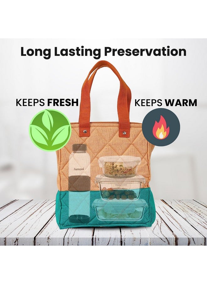 Femora Borosilicate Glass Microwave Safe Container Multipurpose Lunch Box for Office, Green, Square-300 ml (2 Container), Rectangle-620 ml (1 Container), Square-180 ml (2 Container).