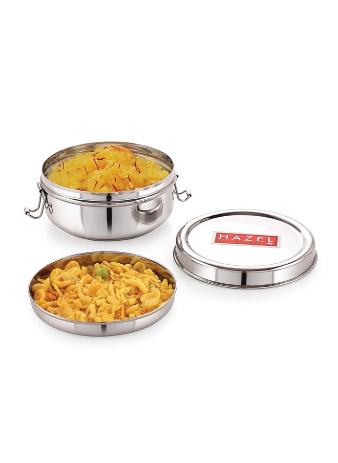 Hazel Stainless Steel Traditional Design Tiffin Lunch Container with Locking Clip Set of 3, 350, 500 & 700 ML