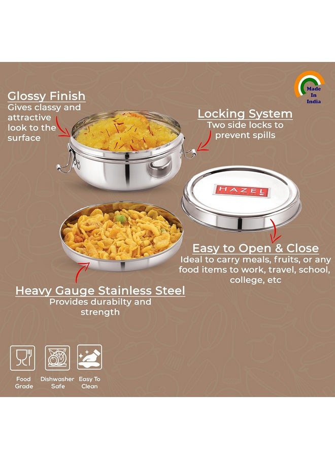 Hazel Stainless Steel Traditional Design Tiffin Lunch Container with Locking Clip Set of 3, 350, 500 & 700 ML