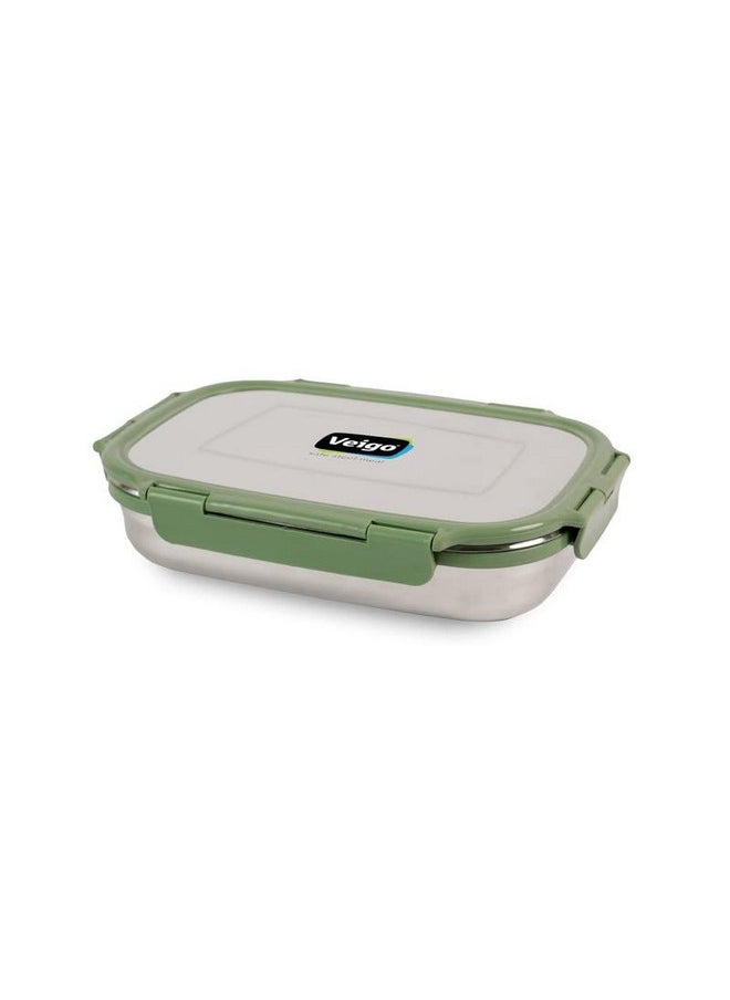 Veigo Jumbo 950 ml Stainless Steel School Tiffin with 180 ml Veg Box | Detachable Clips | Leakproof & Airtight | Durable Stainless Steel Lid | Military Green