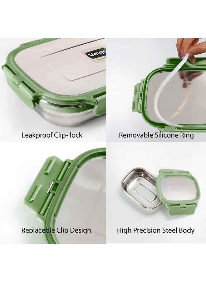 Veigo Jumbo 950 ml Stainless Steel School Tiffin with 180 ml Veg Box | Detachable Clips | Leakproof & Airtight | Durable Stainless Steel Lid | Military Green