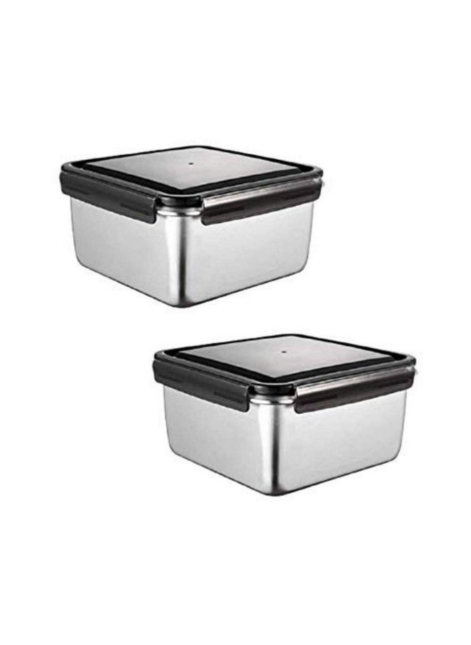 Femora High Stainless Steel Square Container, Leakproof airtight Lid, 550 ML, Pack of 2, Silver