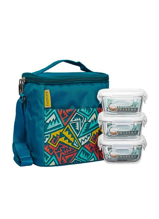 Femora Borosilicate Glass Microwave Safe Square Container Multipurpose Lunch Box for Office, Blue, 300 ml (3 Container)