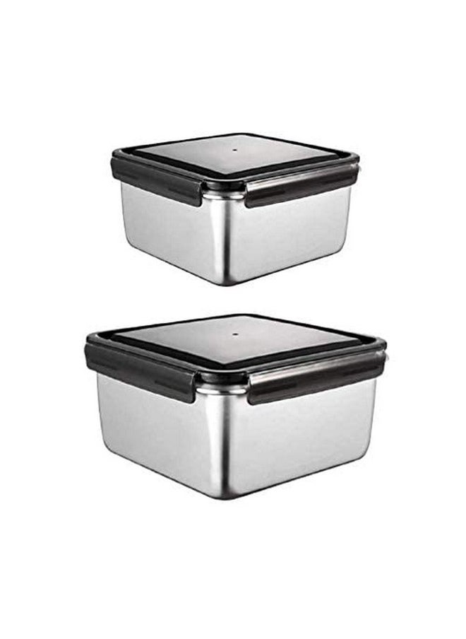 Femora High Steel Square Container Airtight Leakproof Unbreakable Storage Container/Lunch Box - 550 ML_750 ML, Set of 2