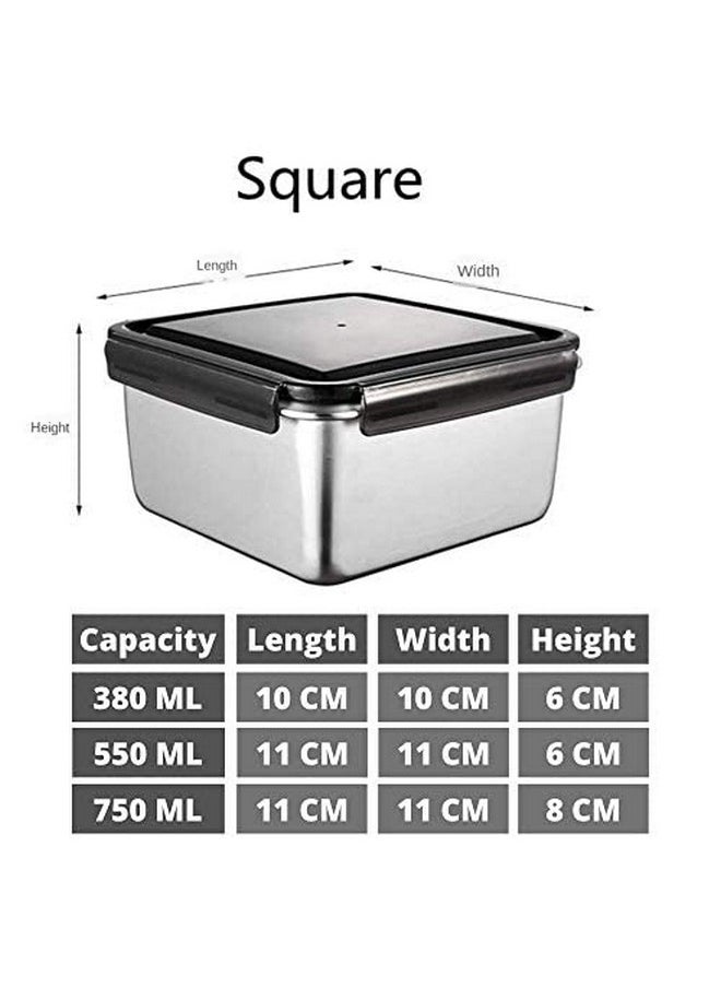 Femora High Steel Square Container Airtight Leakproof Unbreakable Storage Container/Lunch Box - 550 ML_750 ML, Set of 2