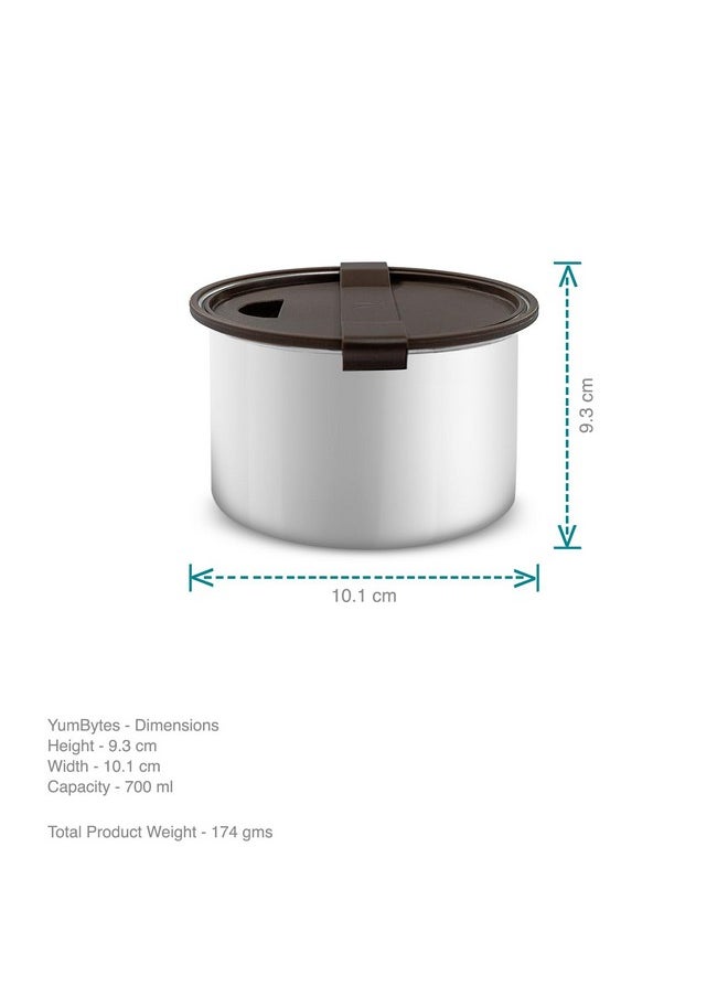 VAYA YumBytes Stainless Steel Snack Box, Leak-Resistant Snack Container for Kids & Adults, Perfect for School, Work, and Travel, 700 ml, Stainless Steel Finished