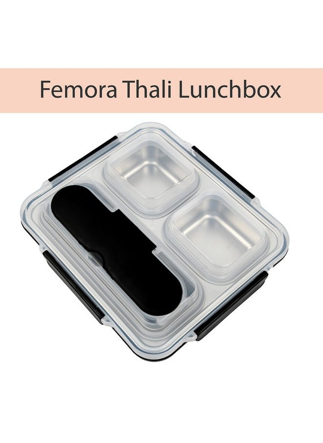 Femora High Steel Container Rectangle Lunch Box for Office-College-School - (Not Leakproof) (3 Pots) - Black