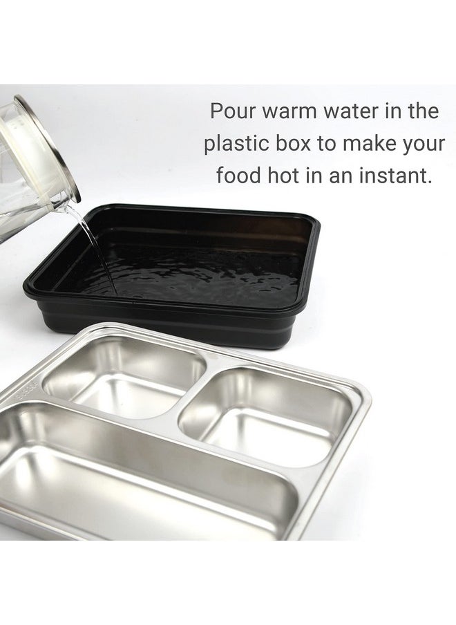 Femora High Steel Container Rectangle Lunch Box for Office-College-School - (Not Leakproof) (3 Pots) - Black