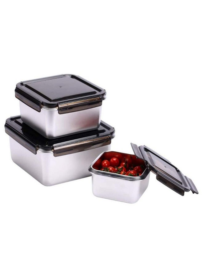 Femora High Steel Square Container Airtight Leakproof Unbreakable Storage Container/Lunch Box - 550 ml/gm - Set of 3