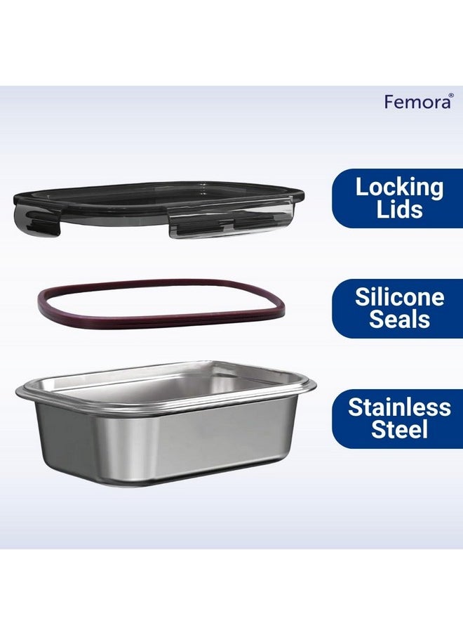 Femora High Steel Square Container Airtight Leakproof Unbreakable Storage Container/Lunch Box - 550 ml/gm - Set of 3