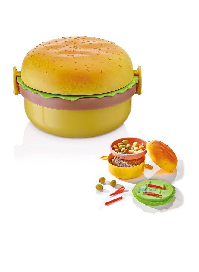 FunBlast Burger Shape Lunch Box for Kids - Lunch Box for Kids, Tiffin Box, Lunch Box Leak Proof Plastic Lunch Box, Lunch Box with Compartments (Multicolor)